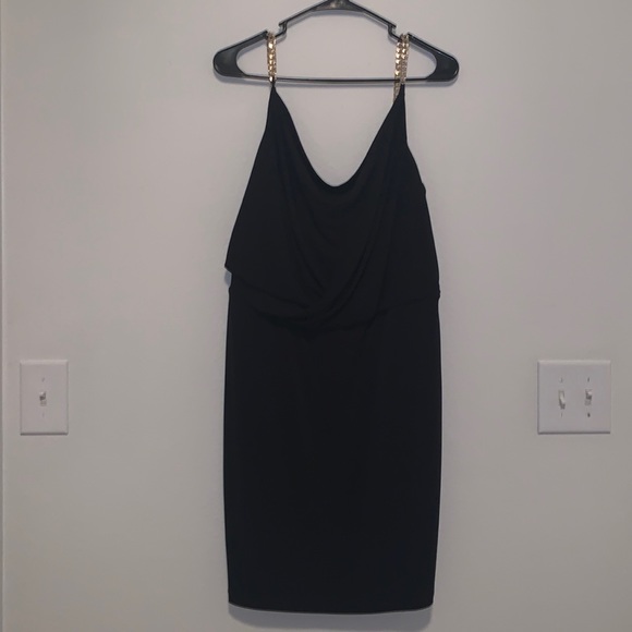 calvin klein black dress with gold chain Chanel 24A Black and Gold Chain Knit Vest – Wararni.com main image 1